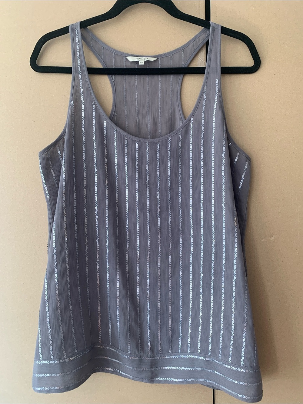 RW&CO Gray Sheer Striped Racerback Tank